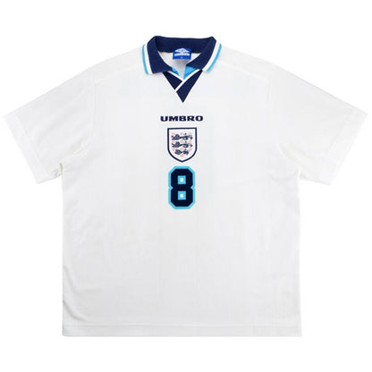 GASCOIGNE #8 Retro England Home Jersey 1996 Euro Cup Jersey