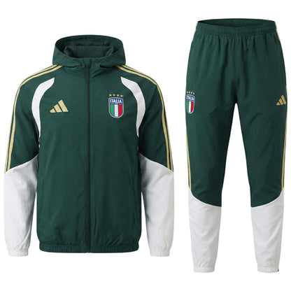 Italy Windbreaker Hoodie Soccer Kit (Top + Pants) Green 2026