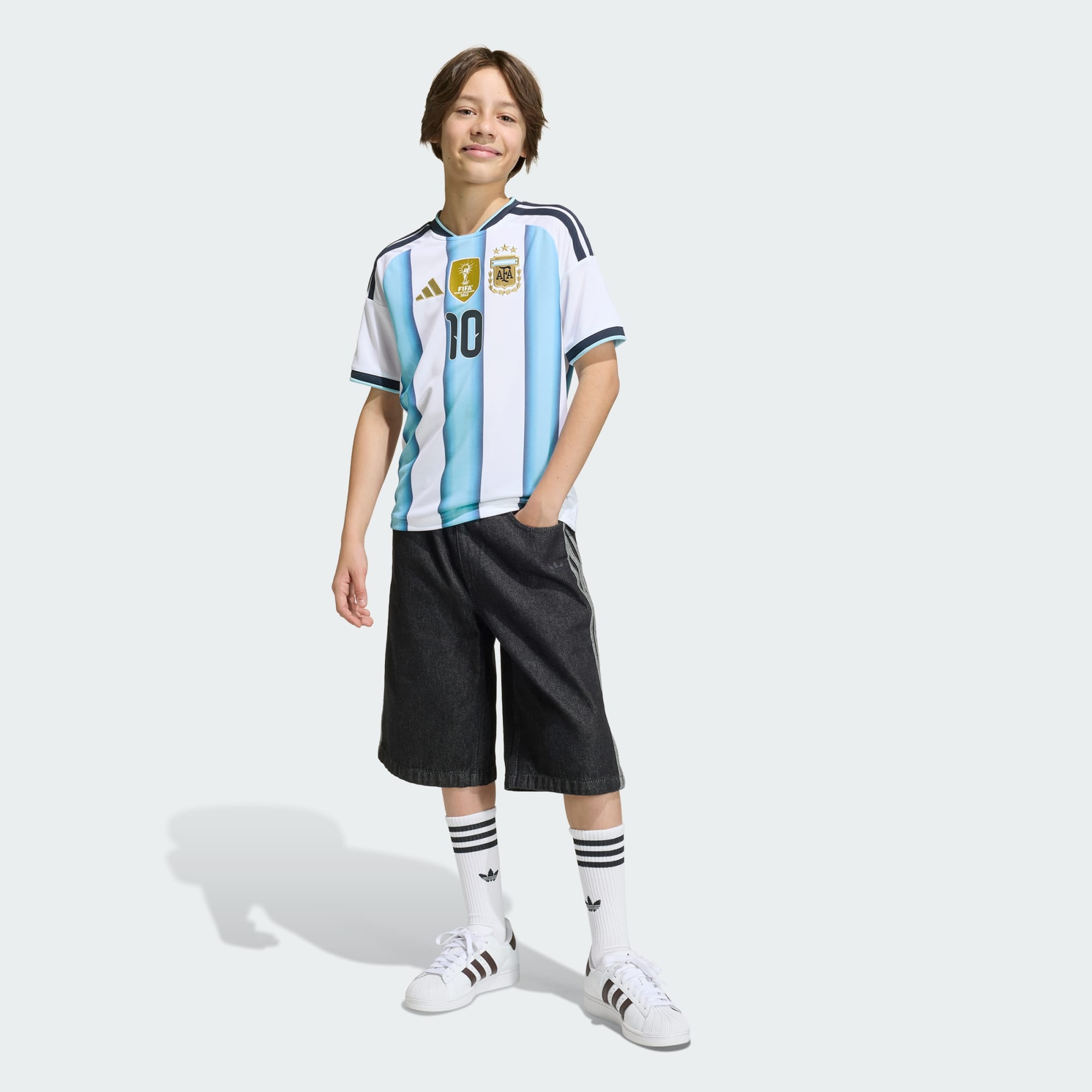Argentina 26 Home Messi Kids Jersey