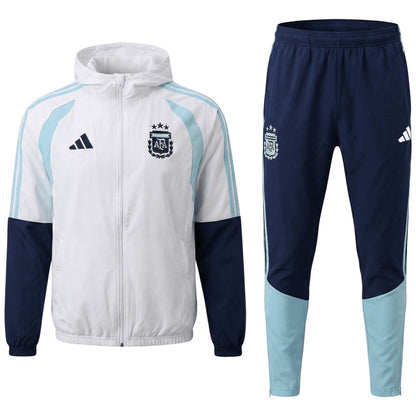 Argentina Windbreaker Hoodie Soccer Kit (Top + Pants) White 2026